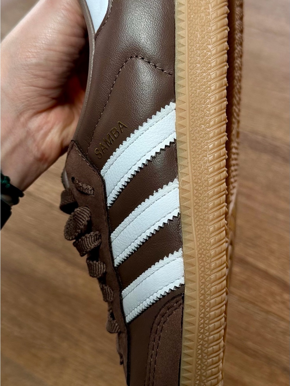 adidas Samba Brown Leather Sneaker with White Stripes and Gum Sole - Picture 6 of 7